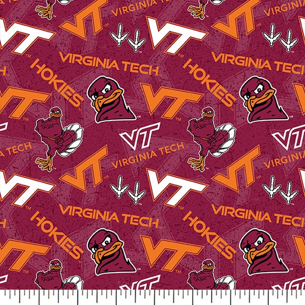 NCAA VIRGINIA TECH HOKIEs Watermark Print Football 100% cotton fabric material you choose length licensed Quilts