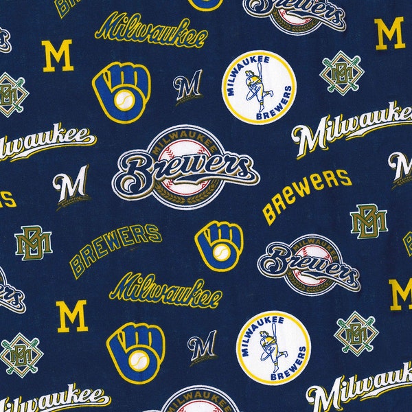MLB MILWAUKEE BREWERS Hall of Fame Print Baseball 100% cotton fabric licensed material Crafts, Quilts, Home Decor