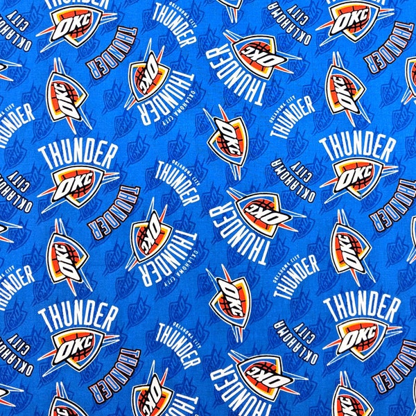 New NBA Oklahoma City THUNDER Allover Print #1 100% cotton fabric, you choose size, sports fan, decorative, gift, man cave, official fabric