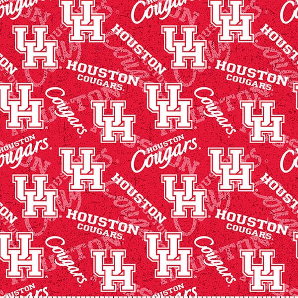 NCAA University of HOUSTON COUGARS Watermark Print Football 100% cotton fabric material you choose length licensed Quilts, Crafts