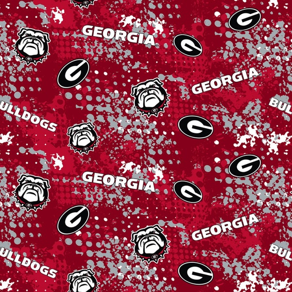 NCAA GEORGIA BULLDOGS Splatter Print Football Materiale in tessuto 100% cotone a scelta lunghezza Trapunte con licenza