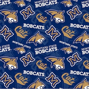 NCAA MONTANA STATE BOBCATs Watermark Print Football 100% cotton fabric material you choose length licensed Quilts