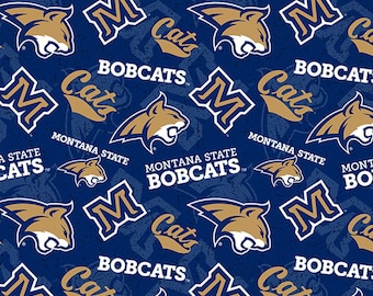 NCAA MONTANA STATE BOBCATs Watermark Print Football 100% cotton fabric material you choose length licensed Quilts