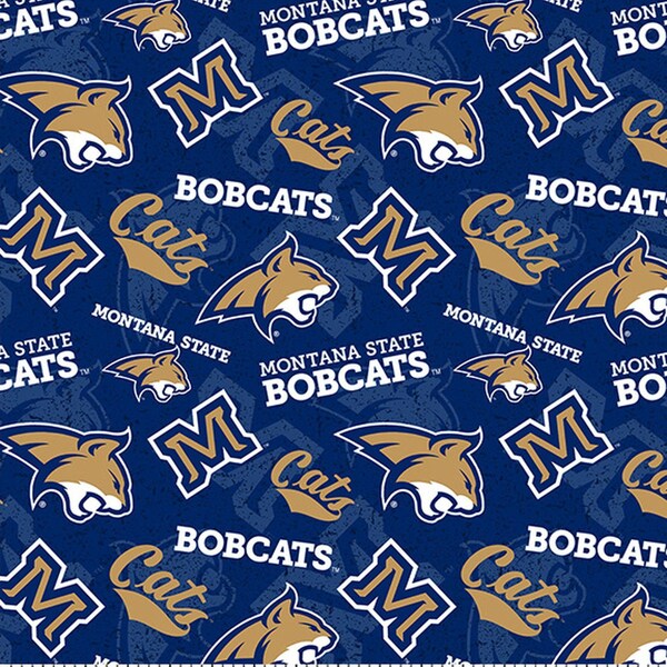 NCAA MONTANA STATE BOBCATs Watermark Print Football 100% cotton fabric material you choose length licensed Quilts