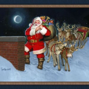 New Large Up on the ROOFTOP Ole Saint Nick SANTA Taking Off on this Christmas 100% Cotton Panel for quilts, crafts, wall hanging