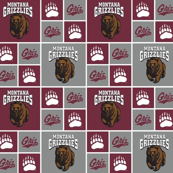 NCAA MONTANA GRIZZLIES Patchwork 100% cotton fabric material  licensed for Crafts and Home Decor