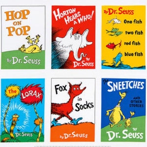 New DR. SEUSS HORTON Book Covers on this 100% Cotton Panels - 10 Panels for quilts, crafts, wall hanging