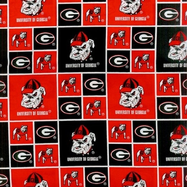 NCAA GEORGIA BULLDOGS Patchwork 100% cotton fabric material  licensed for Crafts and Home Decor