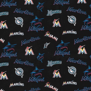MLB MIAMI MARLINS Hall of Fame Print Baseball 100% cotton fabric licensed material Crafts, Quilts, Home Decor