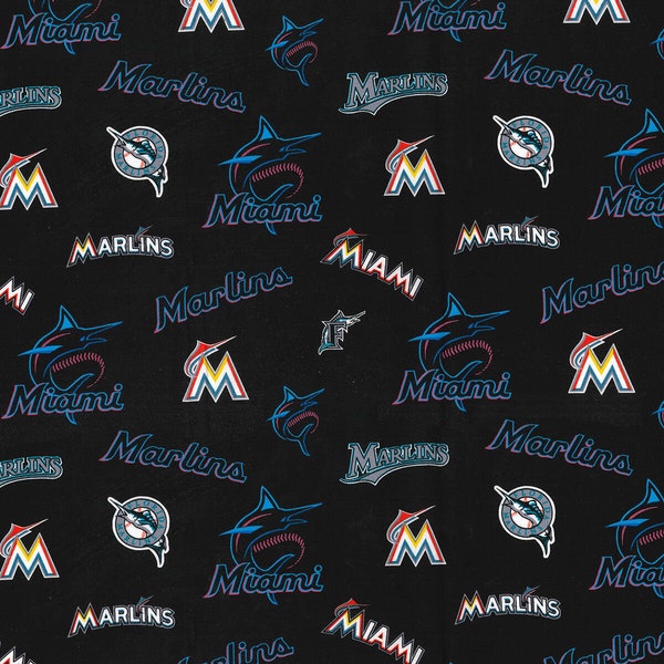 MLB MIAMI MARLINS Hall of Fame Print Baseball 100% cotton fabric licensed material Crafts, Quilts, Home Decor