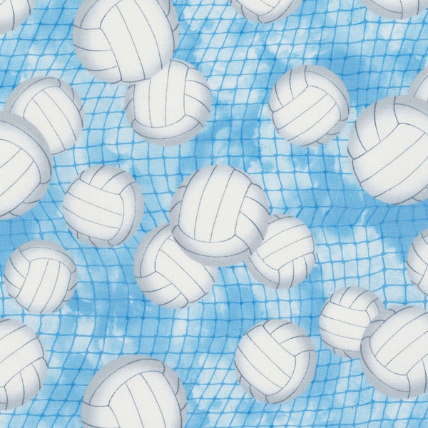 VOLLEYBALL Blue Background Print 100% cotton fabric material for Crafts, Quilts, clothing and Home Decor