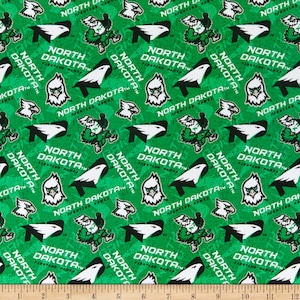 NCAA NORTH DAKOTA Fighting Hawks Watermark Print Football 100% cotton fabric material you choose length licensed Quilts