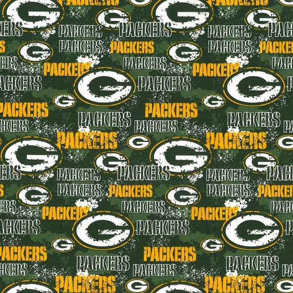 NFL GREEN BAY Packers Weathered Look Print Football 100% cotton fabric licensed material Crafts, Quilts, Home Decor