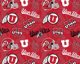 NCAA UTAH UTES Watermark Print Football 100% cotton fabric material you choose length licensed Quilts