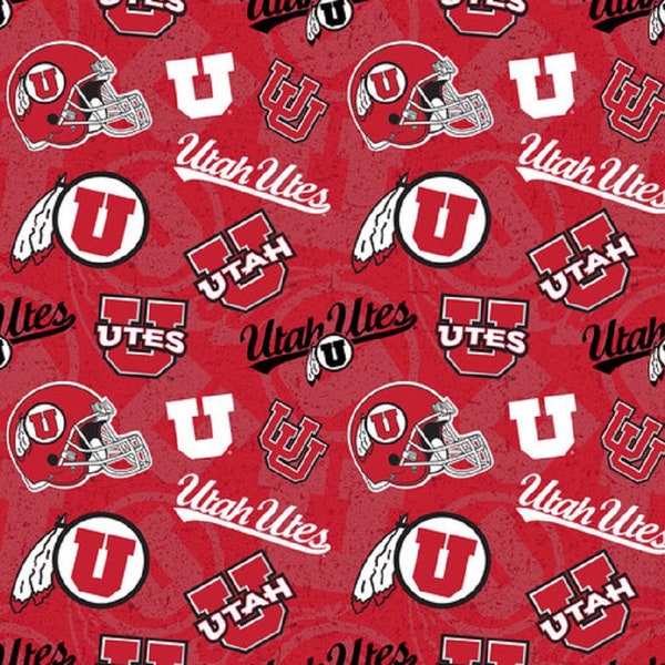 NCAA UTAH UTES Watermark Print Football 100% cotton fabric material you choose length licensed Quilts