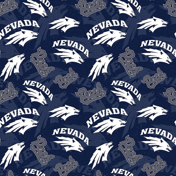 NCAA UNIVERSITY of NEVADA Wolf Pack Watermark Print Football 100% cotton fabric material you choose length licensed Quilts