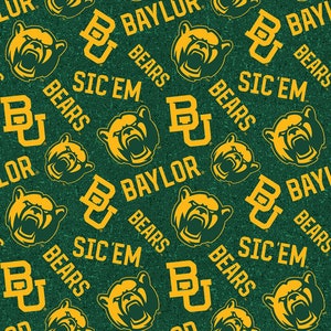 NCAA BAYLOR BEARS Watermark Print Football 100% cotton fabric material, you choose length, licensed for Quilts, Crafts