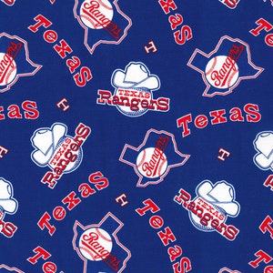 Texas Rangers Pattern Material MLB TEXAS RANGERS Hall of Fame Print Baseball 100% Cotton Fabric ...
