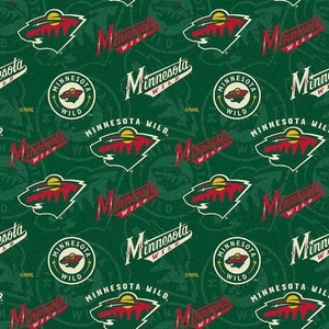 NHL MINNESOTA WILD Hockey 100% cotton Water Mark Print fabric material choose amount licensed for Crafts, Quilts, clothing, Home Decor
