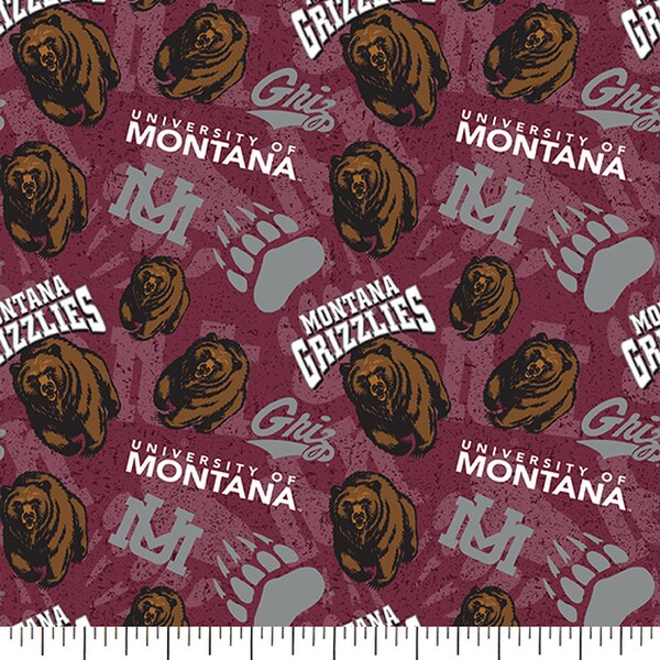 NCAA MONTANA GRIZZLIES Watermark Print Football 100% cotton fabric material you choose length licensed Quilts