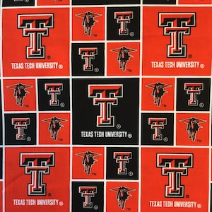 NCAA TEXAS TECH Red Raiders Patchwork #2 100% cotton college fabric material  licensed for Crafts, Quilts, and Home Decor
