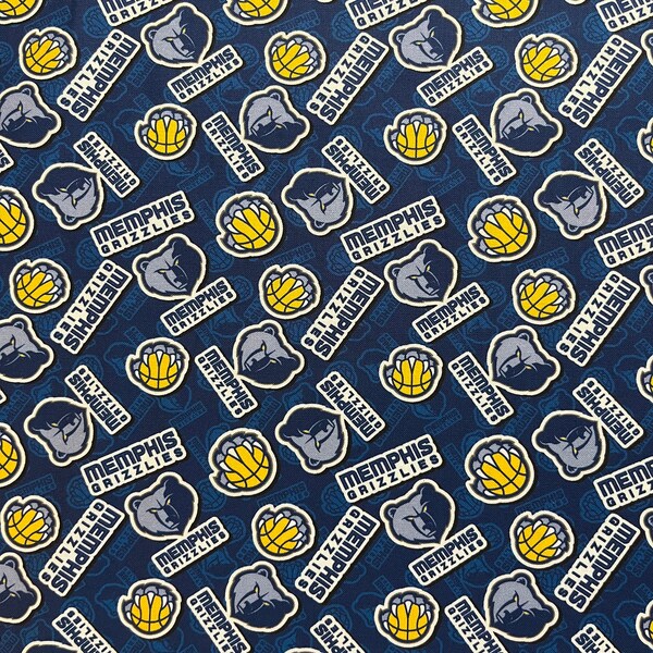 NBA MEMPHIS GRIZZLIES Tossed Logo Print 100% cotton fabric material you choose the size, licensed for Crafts, Quilts, Home Decor