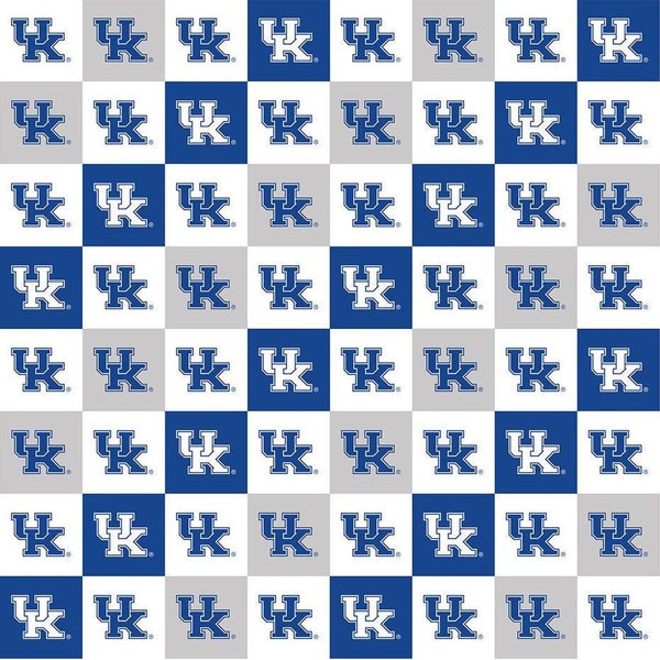 NCAA KENTUCKY WILDCATS Checkerboard Print Football 100% cotton fabric material you choose length licensed Quilts