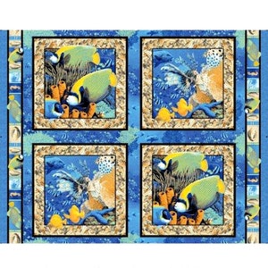 New CORAL SEAS FISH Digital on these 100% Cotton Pillow Panels - 4 Panels including border trim ribbon