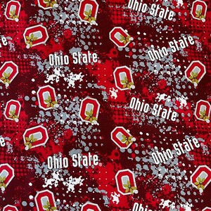 NCAA OHIO STATE BUCKEYEs Splatter Print Football 100% cotton fabric material you choose length licensed Quilts