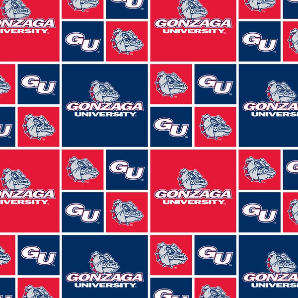 NCAA GONZAGA BULLDOGS Patchwork 100% cotton fabric material  licensed for Crafts and Home Decor