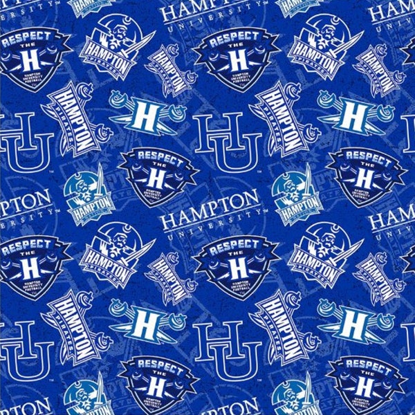 NCAA HAMPTON UNIVERSITY PIRATEs Watermark Print Football 100% cotton fabric material, you choose length, licensed for Quilts, Crafts