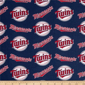 MLB MINNESOTA TWINS Allover Baseball 100% cotton fabric material  or yard licensed Crafts, Quilts, Home Decor