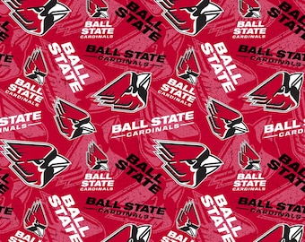 NCAA BALL STATE CARDINALs Watermark Print Football 100% cotton fabric material you choose length licensed Quilts, Crafts & More