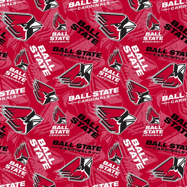 NCAA BALL STATE CARDINALs Watermark Print Football 100% cotton fabric material you choose length licensed Quilts, Crafts & More