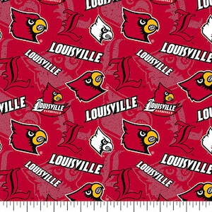 NCAA LOUISVILLE CARDINALS Watermark Print Football 100% cotton fabric material you choose length licensed Quilts