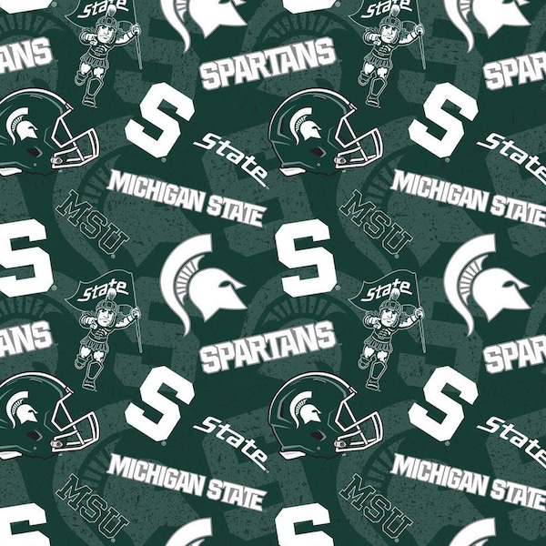 NCAA MICHIGAN STATE SPARTANs Watermark Print Football 100% cotton fabric material you choose length licensed Quilts, Crafts & More