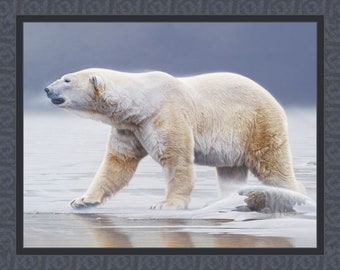 New Large POLAR BEAR and Cub on ice  ARCTIC Icon 100% Cotton Panel for quilts, crafts, wall hanging Style #4
