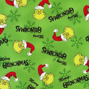 DR SEUSS How the Grinch Stole Christmas Merry Grinchmas Print 100% cotton fabric material for Crafts, Quilts and Home Décor Licensed