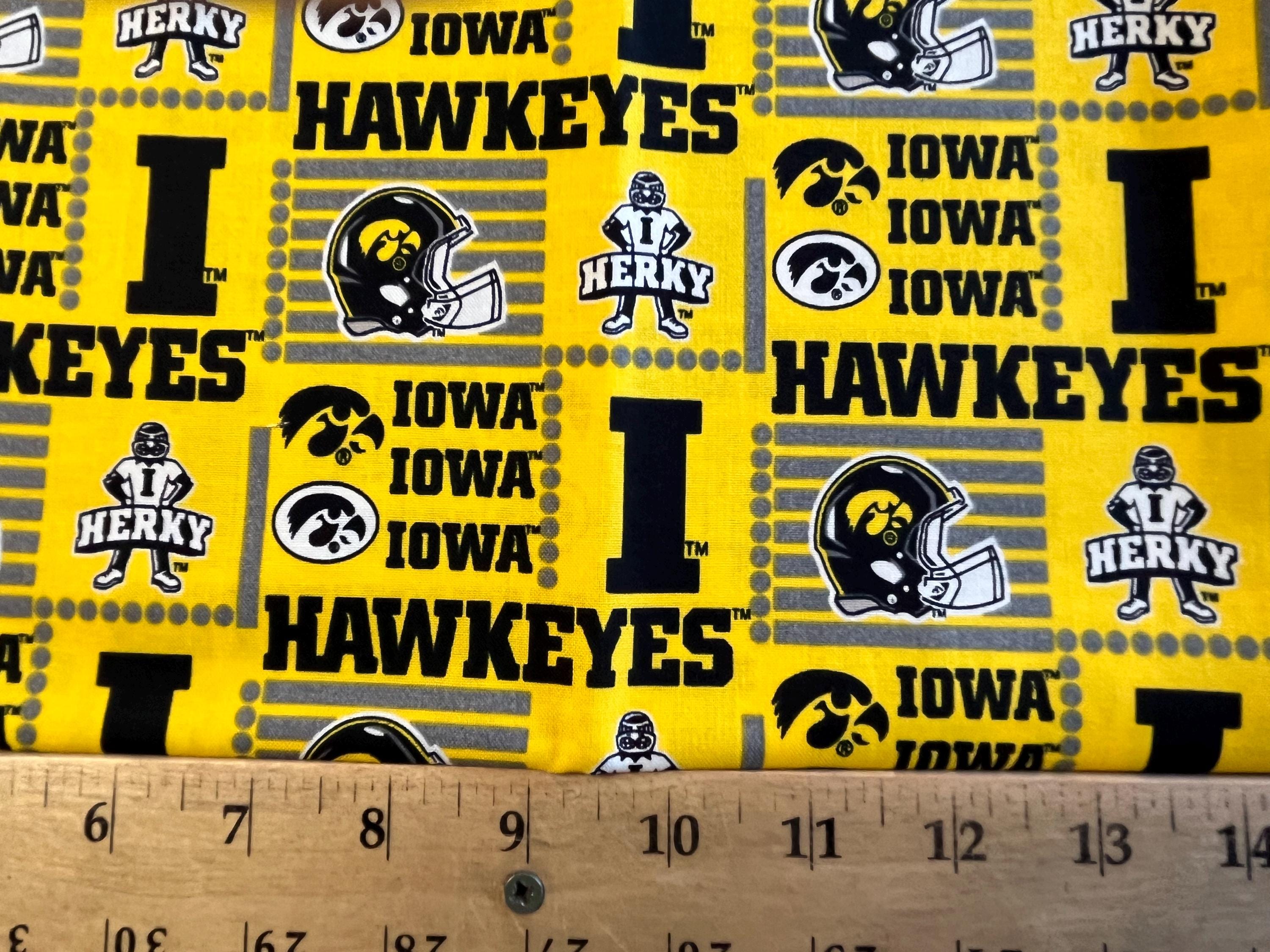NCAA IOWA HAWKEYES Patchwork Block Print Football 100% Cotton Fabric ...