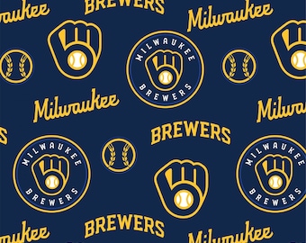 MLB MILWAUKEE BREWERS Allover Throwback Baseball 100% cotton fabric material You choose length, licensed Crafts, Quilts, Home Decor