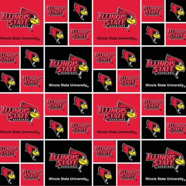 NCAA ILLINOIS STATE REDBIRDs Patchwork 100% cotton fabric material  licensed for Crafts and Home Decor