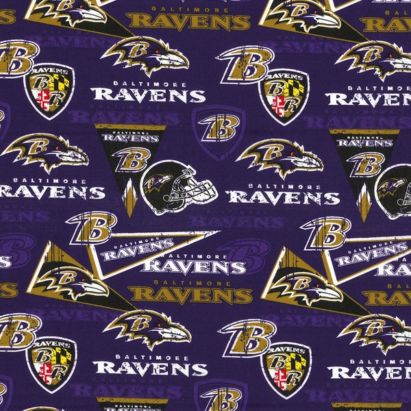 NFL BALTIMORE RAVENS Vintage Retro Print Football 100% cotton fabric licensed material Crafts, Quilts, Home Decor