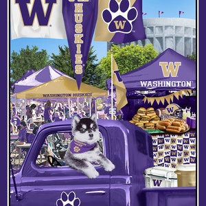 New Large NCAA WASHINGTON HUSKIES 100% Cotton Panel Sec for quilts, crafts, wall hanging