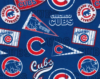 MLB CHICAGO CUBS Vintage Retro Print Baseball 100% cotton fabric licensed material Crafts, Quilts, Home Decor