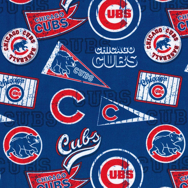 MLB CHICAGO CUBS Vintage Retro Print Baseball 100% cotton fabric licensed material Crafts, Quilts, Home Decor