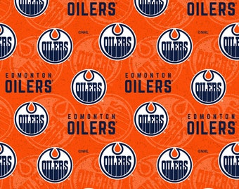 NHL EDMONTON OILERS Watermark Print 100% cotton fabric material you choose size Crafts, Quilts, clothing, Home Decor