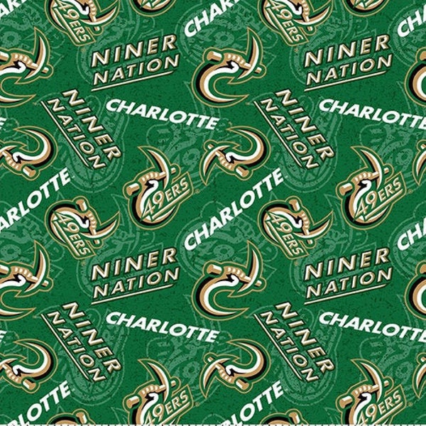 NCAA University of North Carolina at CHARLOTTE 49ers Watermark Print Football 100% cotton fabric material you choose length licensed Quilts