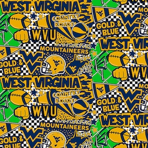 NCAA WEST VIRGINIA MOUNTAINEERs Artistic Print 100% cotton fabric material You choose length, licensed for Crafts and Home Decor