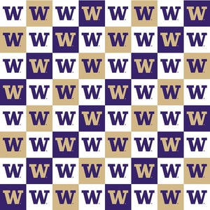 NCAA WASHINGTON HUSKIES Checkerboard Print Football 100% cotton fabric material you choose length licensed Quilts