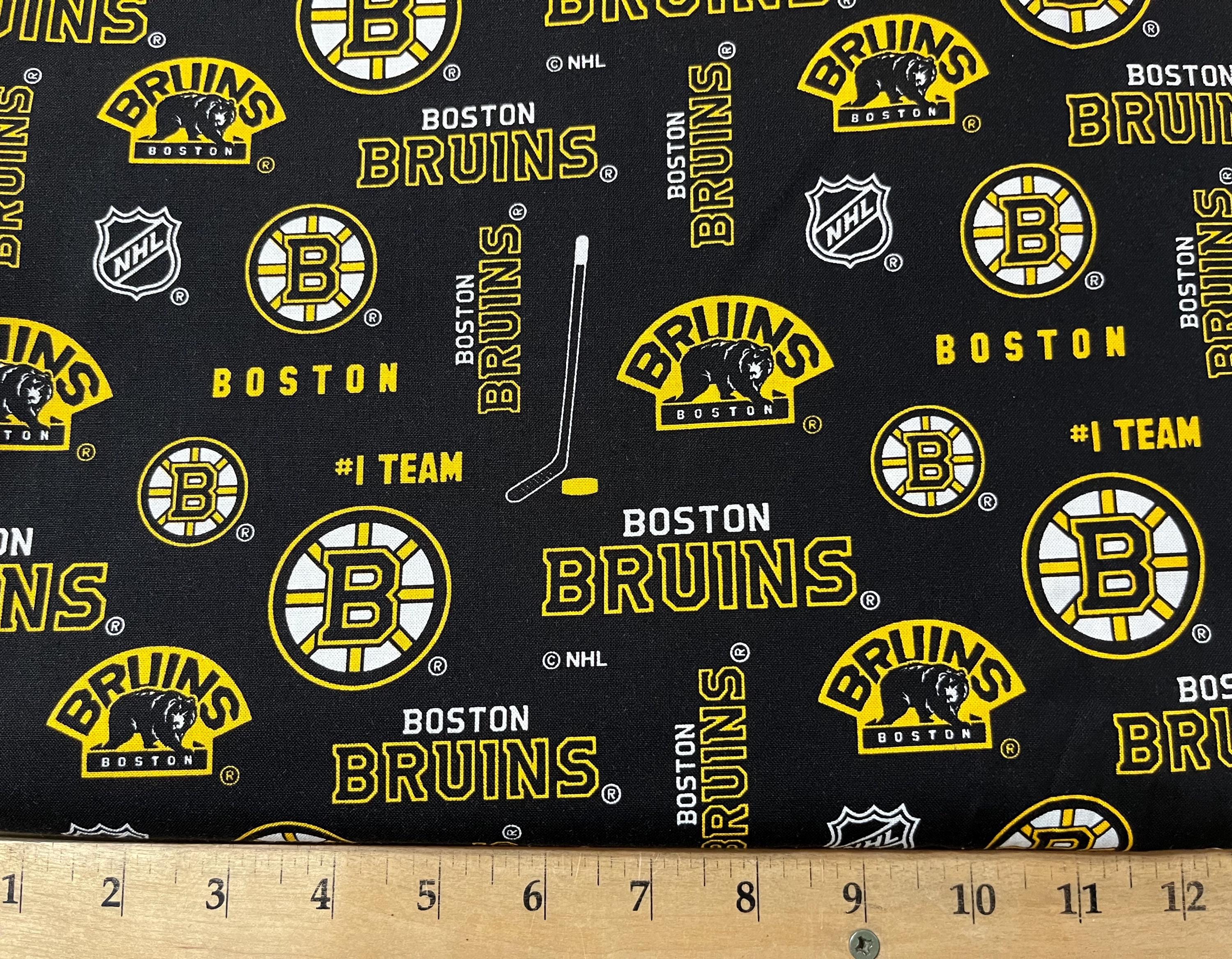 NHL BOSTON BRUINS Black Hockey 100% cotton fabric material you choose length licensed for Crafts, Quilts, clothing and Home Decor